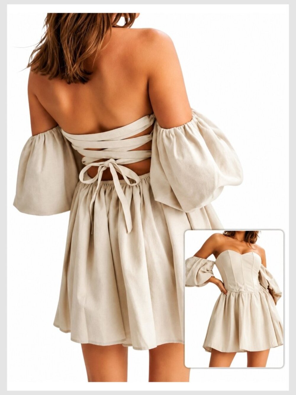 Meshki Corset Off Shoulder Mini Dress Beige XS